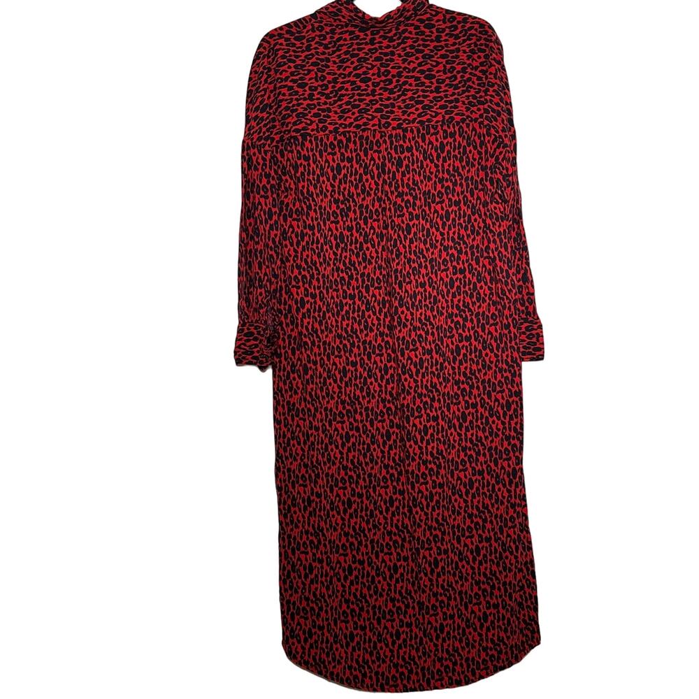 IRO Long Sleeve Button Front Side Slit Leopard Pirae Dress Red Womens Size 34 - Picture 9 of 16
